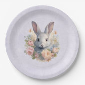 Rabbit Surrounded by Pastel Flowers Cute Pappteller (Vorderseite)