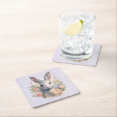 Rabbit Surrounded by Pastel Flowers Cute Rechteckiger Pappuntersetzer (Vor Ort)