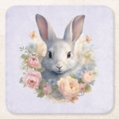 Rabbit Surrounded by Pastel Flowers Cute Rechteckiger Pappuntersetzer (Vorderseite)