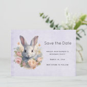 Rabbit Surrounded by Pastel Flowers Cute Save The Date (Stehend Vorderseite)
