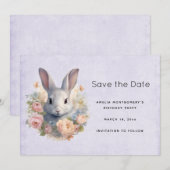 Rabbit Surrounded by Pastel Flowers Cute Save The Date (Vorne/Hinten)