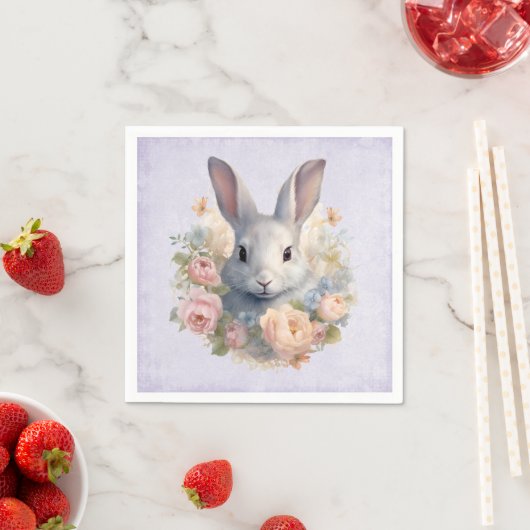  Rabbit Surrounded by Pastel Flowers Cute Serviette (Beispiel)