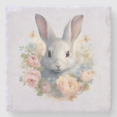  Rabbit Surrounded by Pastel Flowers Cute Steinuntersetzer (Vorderseite)