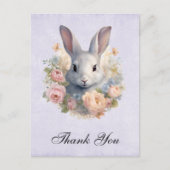 Rabbit Surrounded by Pastel Flowers Cute Thank You Postkarte (Vorderseite)