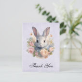 Rabbit Surrounded by Pastel Flowers Cute Thank You Postkarte (Stehend Vorderseite)