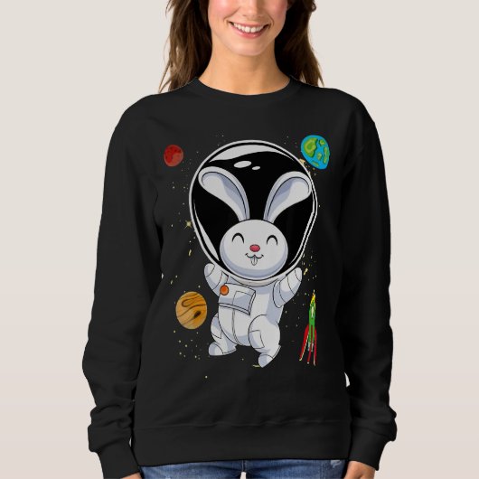 Rabbit Süße Tier Rocket Planets Scientist Astron Sweatshirt (Vorderseite)