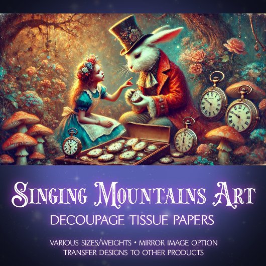 Rabbit und Alice Wonderland Forest Magic Decoupage Seidenpapier