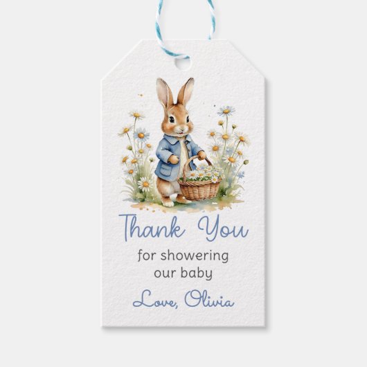 Rabbit Wildflower Baby Shower Gift Tag Geschenkanhänger (Vorderseite)