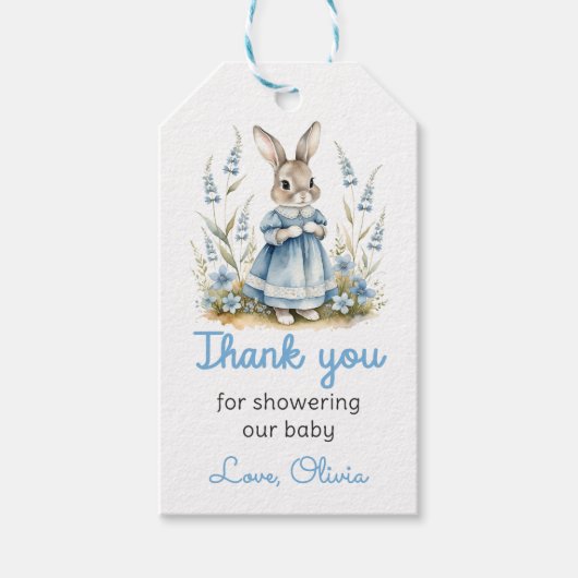Rabbit Wildflower Baby Shower Gift Tag Geschenkanhänger (Vorderseite)