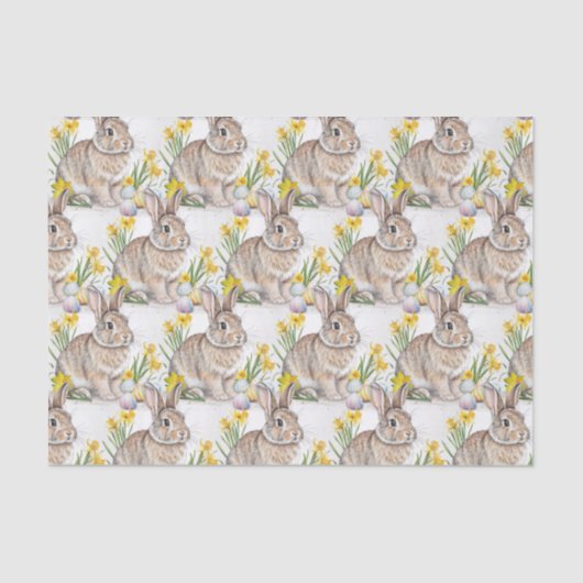 Rabbit with Daffodils All-Over Print Seidenpapier (Vorderseite)