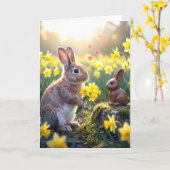 Rabbit with Daffodils for Chocolate Easter Bunny Karte (Gelbe Blume)