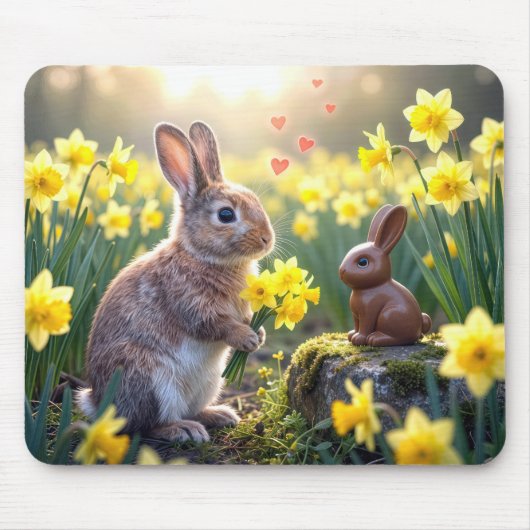 Rabbit With Daffodils for Chocolate Easter Bunny Mousepad (Vorne)