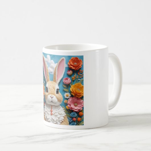 Rabbit with flowers art mug kaffeetasse (VorderseiteRechts)
