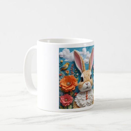 Rabbit with flowers art mug kaffeetasse (Vorderseite Links)