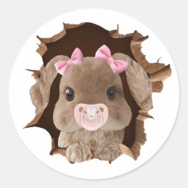 Rabbit with pacifier runder aufkleber