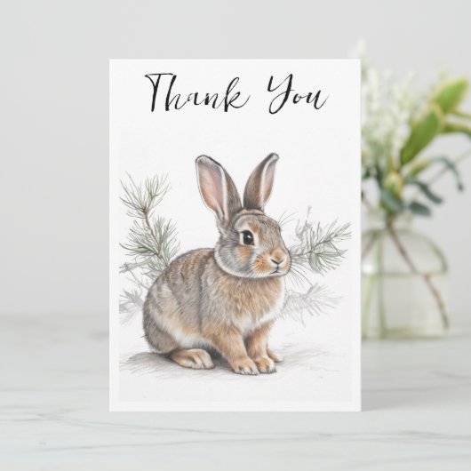 Rabbit with Pine Wildlife Thank You Card Dankeskarte (Stehend Vorderseite)