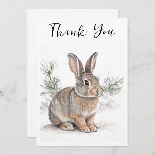 Rabbit with Pine Wildlife Thank You Card Dankeskarte (Vorne/Hinten)