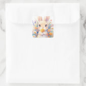 Rabbit with Yellow Flower and Spring Wildflower Quadratischer Aufkleber (Tasche)