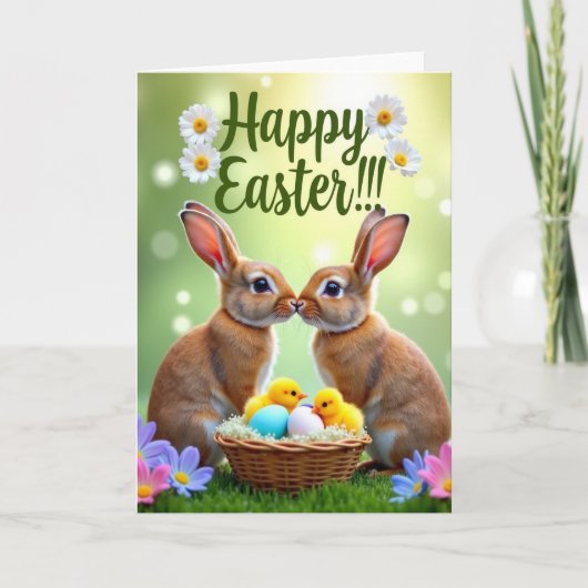 Rabbit Woven Basket Spring Card Karte (Vorderseite)
