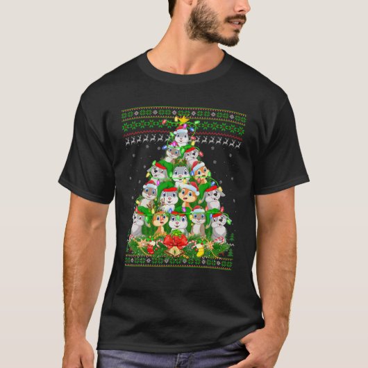 Rabbit Xmas Licht Baum Santa Rabbit Ugly Christ T-Shirt (Vorderseite)