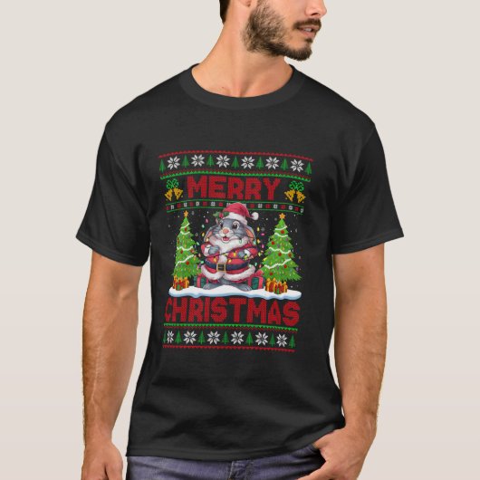 Rabbit Xmas Tree Lights Ugly Santa Rabbit Christma T-Shirt (Vorderseite)