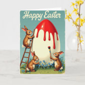 Rabbits Painting Egg Springtime Card Karte (Gelbe Blume)
