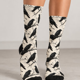 Rabe auf Ästen Krähe Halloween Gothic Socken