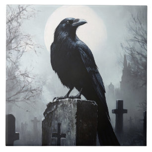 Rabe auf dem Friedhof Gothic Fliese