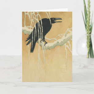 Rabe auf einem Baumzweig Krähe Winter Illustration Karte