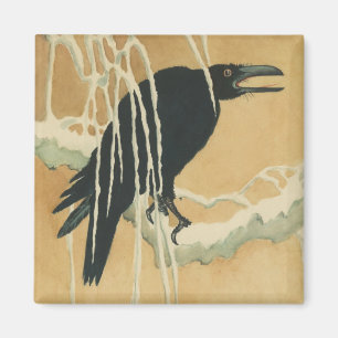 Rabe auf einem Baumzweig vintage Winterillustratio Magnet