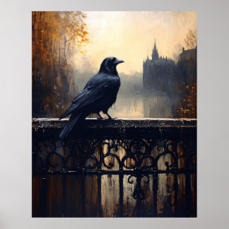 Rabe auf einem schmiedeeisernen Zaun Gothic Poster