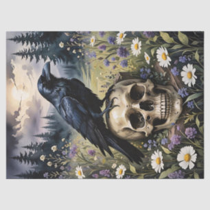 Rabe auf einer Schädel-Dekupage Seidenpapier