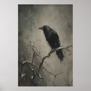 Rabe auf kahlem Ast, gotische Krähe Vogel Wandkuns Poster