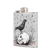 Rabe auf Schädel-Illustration Flachmann (Links)