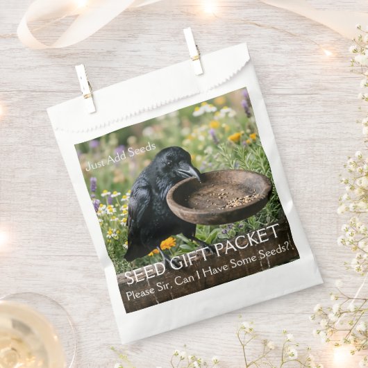 Rabe, der um Sämereien bittet, Gartenpackung Geschenktütchen (Ausgeschnitten)
