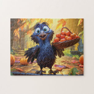 Rabe erntet Äpfel und Kürbisse im Herbst Puzzle