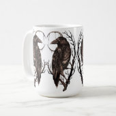 Rabe in totem Baum - Dunkle Gothic-Kunst Kaffeetasse (Vorderseite Links)