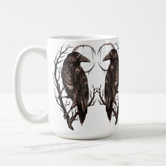 Rabe in totem Baum - Dunkle Gothic-Kunst Kaffeetasse (Links)