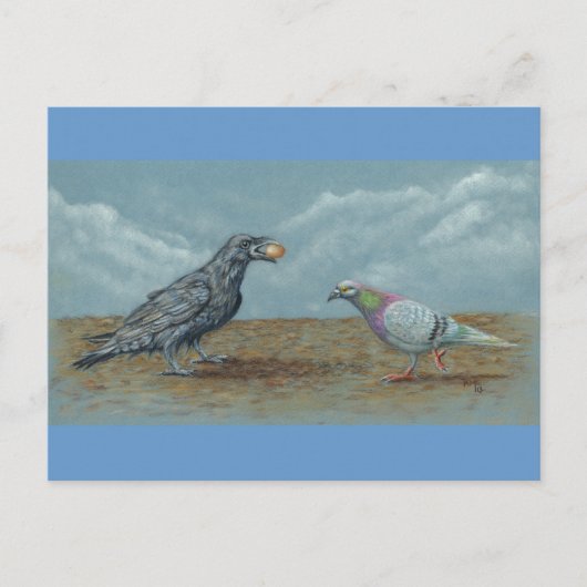 Rabe mit Ei belästigt durch Pigeon Postcard Postkarte (Vorderseite)