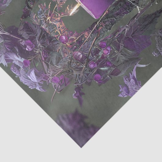 Rabe mit Lila Kerzen im verzauberten Wald Seidenpapier (Detail)