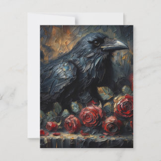 Rabe mit Rote Rosen Gotik Postkarte