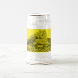 Rabe mit Wolf schwarz gelb Design Bierglas