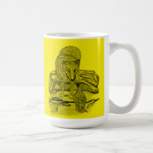 Rabe mit Wolf schwarz gelb Design Kaffeetasse