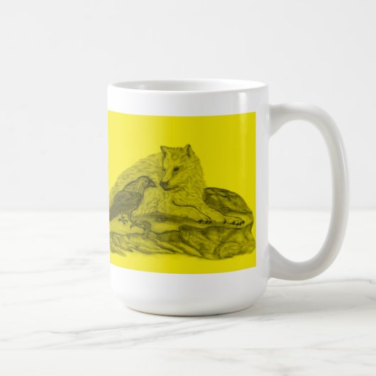 Rabe mit Wolf schwarz gelb Design Kaffeetasse (Rechts)