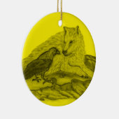 Rabe mit Wolf schwarz gelb Design Keramik Ornament (Rechts)