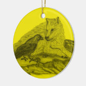 Rabe mit Wolf schwarz gelb Design Keramik Ornament (Links)