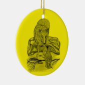 Rabe mit Wolf schwarz gelb Design Keramikornament (Rechts)