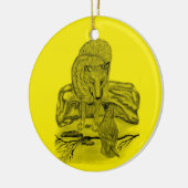 Rabe mit Wolf schwarz gelb Design Keramikornament (Links)
