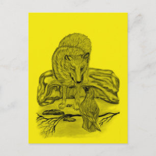 Rabe mit Wolf schwarz gelb Design Postkarte