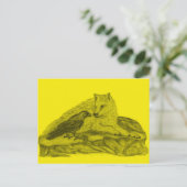 Rabe mit Wolf schwarz gelb Design Postkarte (Stehend Vorderseite)